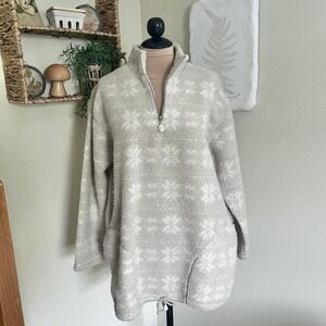 Vintage Liz Claiborne Snowflake Fleece Zip‎ Up Tunic